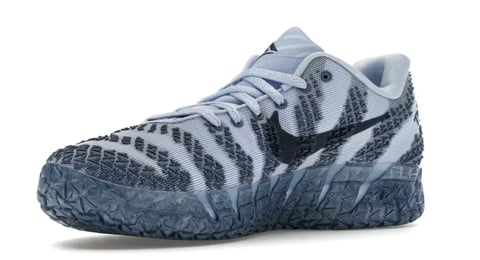 Nike Ja 3 All-Star blue and white zebra-striped athletic sneaker profile view