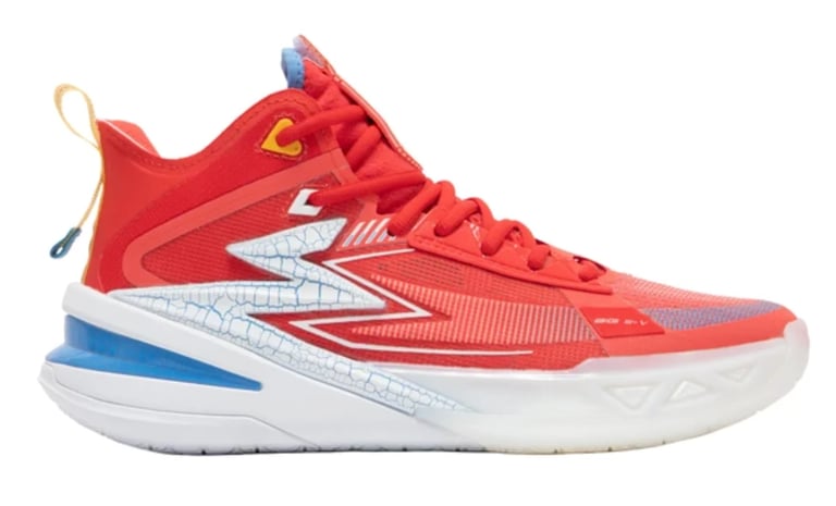 361° BIG3 5.0 Switch PRO PE Red/White - Red and white athletic basketball shoe with blue and gray accent details