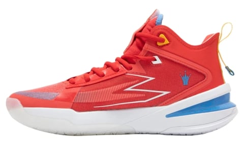 361° BIG3 5.0 Switch PRO PE Red/White - Red and white athletic sneaker with blue accents, featuring a cushioned sole and lace-up design